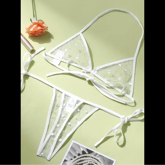 White & Gold, Dotted, Lingerie Set - Picture 4 of 9